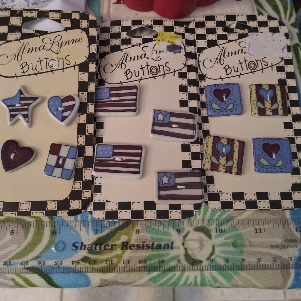 2364 Red, White and Blue Button Lot New Crafting and Sewing 24 Pieces